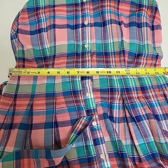 TALBOTS Dress Pink Madras Plaid Sz 8 Petite Belted Cotton Button Up Sleeveless - Picture 6 of 7